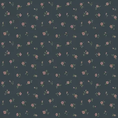 vintage bloemetjes donkerblauw en roze